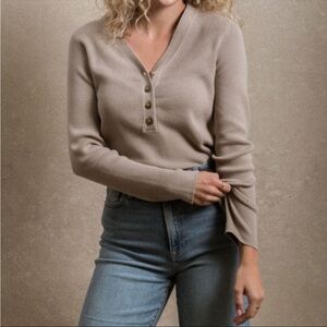 NEW! Neuflora Leone Ribbed Henley Sweater Top - XS